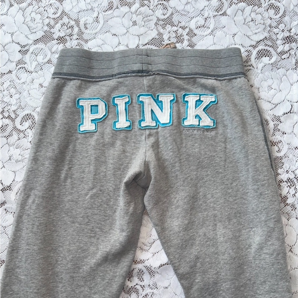 Y2K PINK Victoria’s Secret Blue Embroidered Grey Cropped Capri Sweatpants